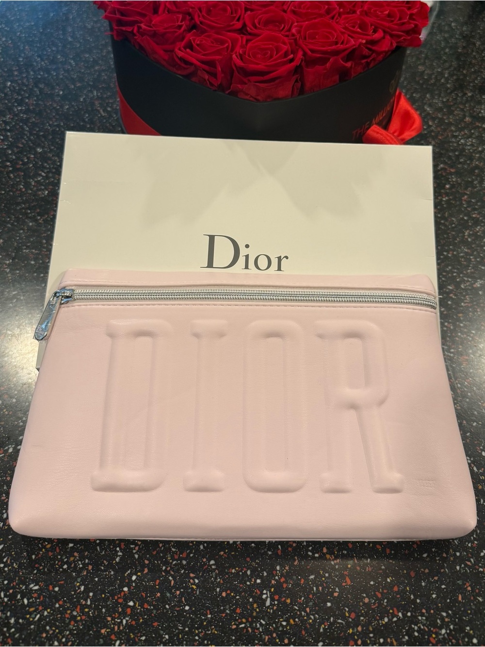 Dior Light Pink Embossed Leather Zip Pouch